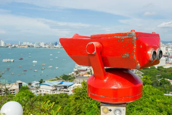 Stationary observation binoculars at Pattaya viewpoint