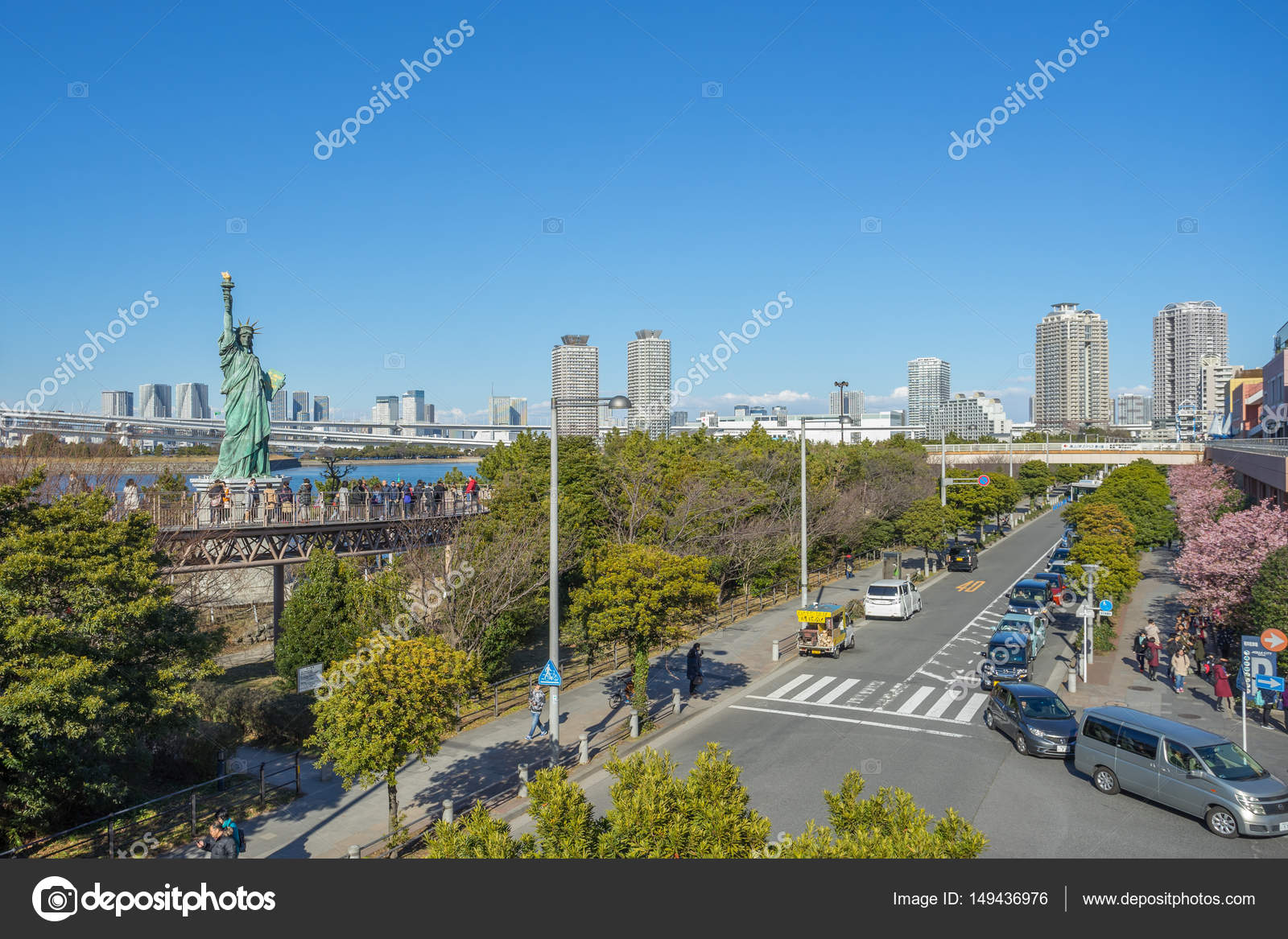 Unidentified People At An Elevated Walkway In Odaiba Stock
