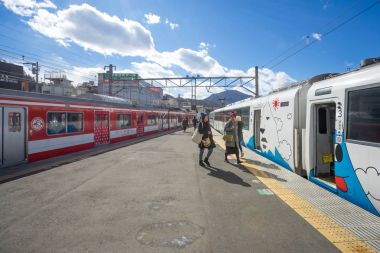 Tren Fujikyu tren istasyonunda durdu