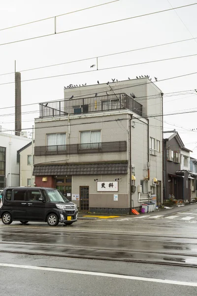 Weergave van commerciële gebouw in Toyama stad — Stockfoto