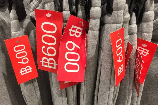 Clothes on a hanger and price tag