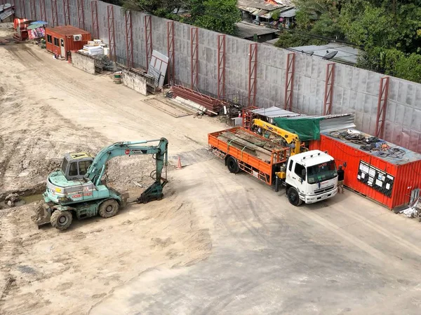 Μπανγκόκ Ταϊλάνδη Δεκ 2017 Εργοταξιακό Φορτηγό Εργάζονται Κατασκευαστικά Έργα Κοντά — Φωτογραφία Αρχείου