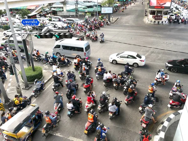 Bangkok Thailand Jan 2018 Engarrafamento Movimentado Nas Horas Ponta Estrada — Fotografia de Stock