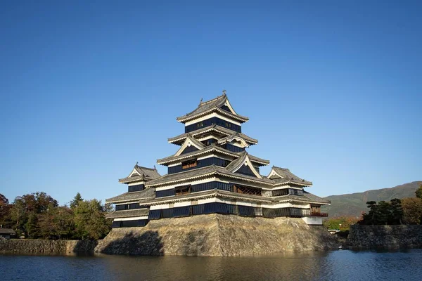 Château Matsumoto Avec Feuilles Érable Automne Nagano Japon — Photo