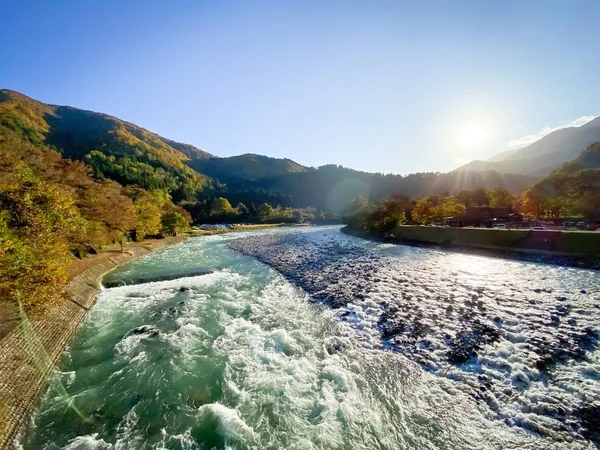 Rio Sho Outono Aldeia Shirakawago Gifu Japão — Fotografia de Stock