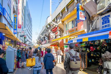 Tokyo Japan - 04 Nov 2019:  Many people shopping in the Ameyoko market area, This place is travel attraction for tourist in Tokyo Japan