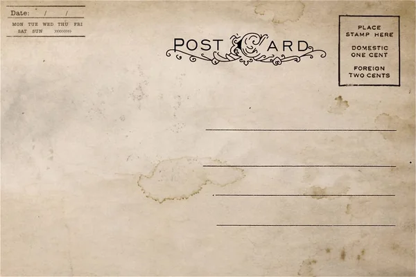 Parte Trás Cartão Postal Antigo Com Mancha Suja — Fotografia de Stock