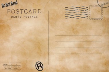 Back of old and dirty blank postcard