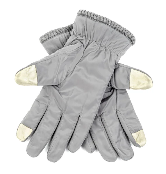 Зимние серые перчатки для сенсорного дисплея — стоковое фото