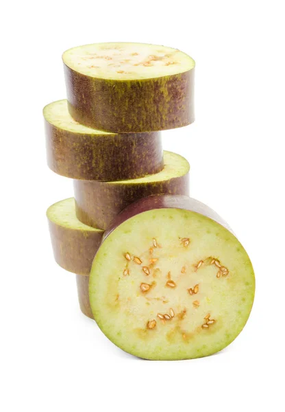 Sliced natural raw eggplant isolated on white — Stock Photo, Image