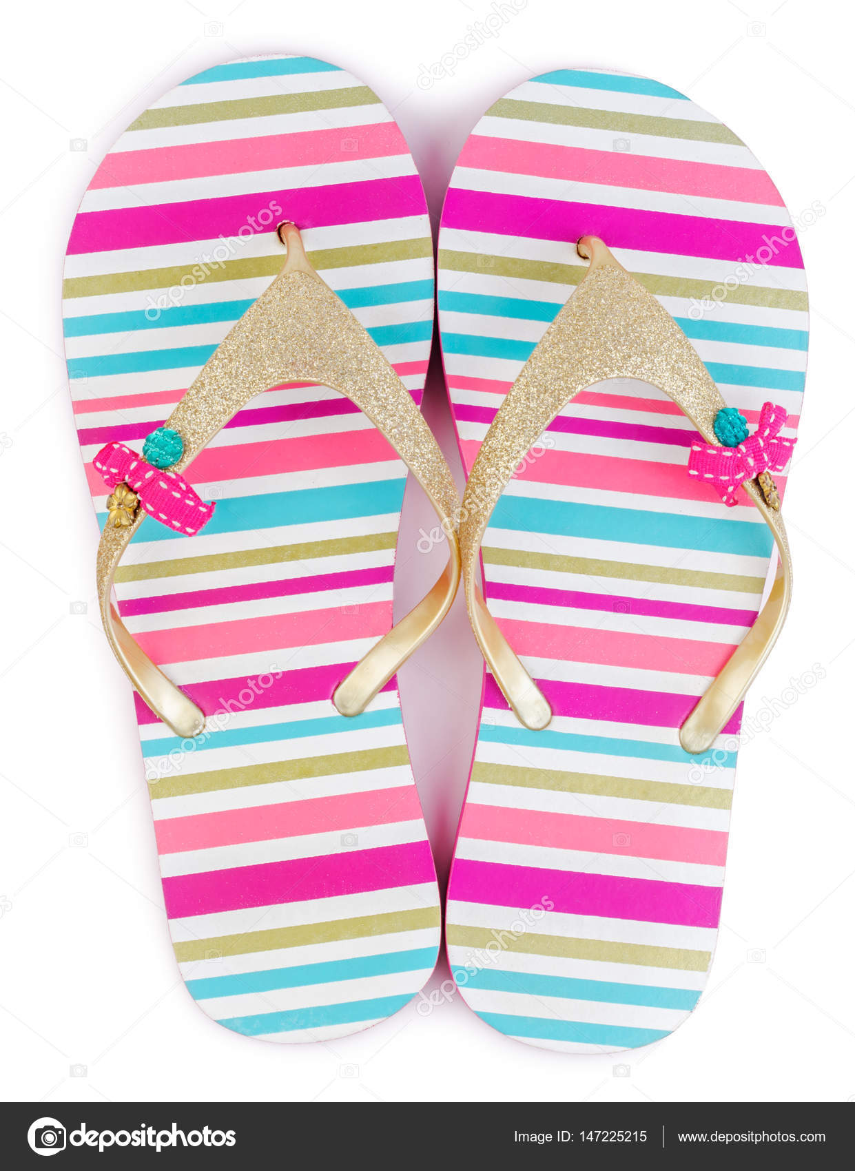 striped flip flops
