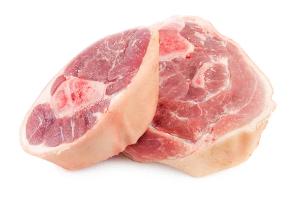 Scheiben rohe Schweinshaxe isoliert — Stockfoto