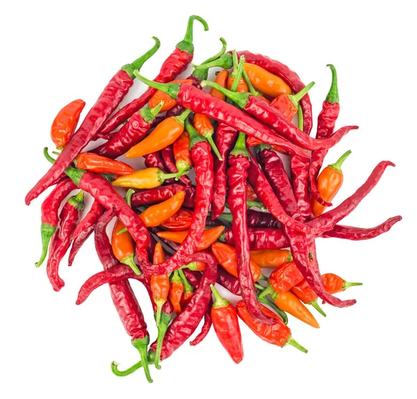 Red Hot chili peppers na białym tle widok z góry — Zdjęcie stockowe