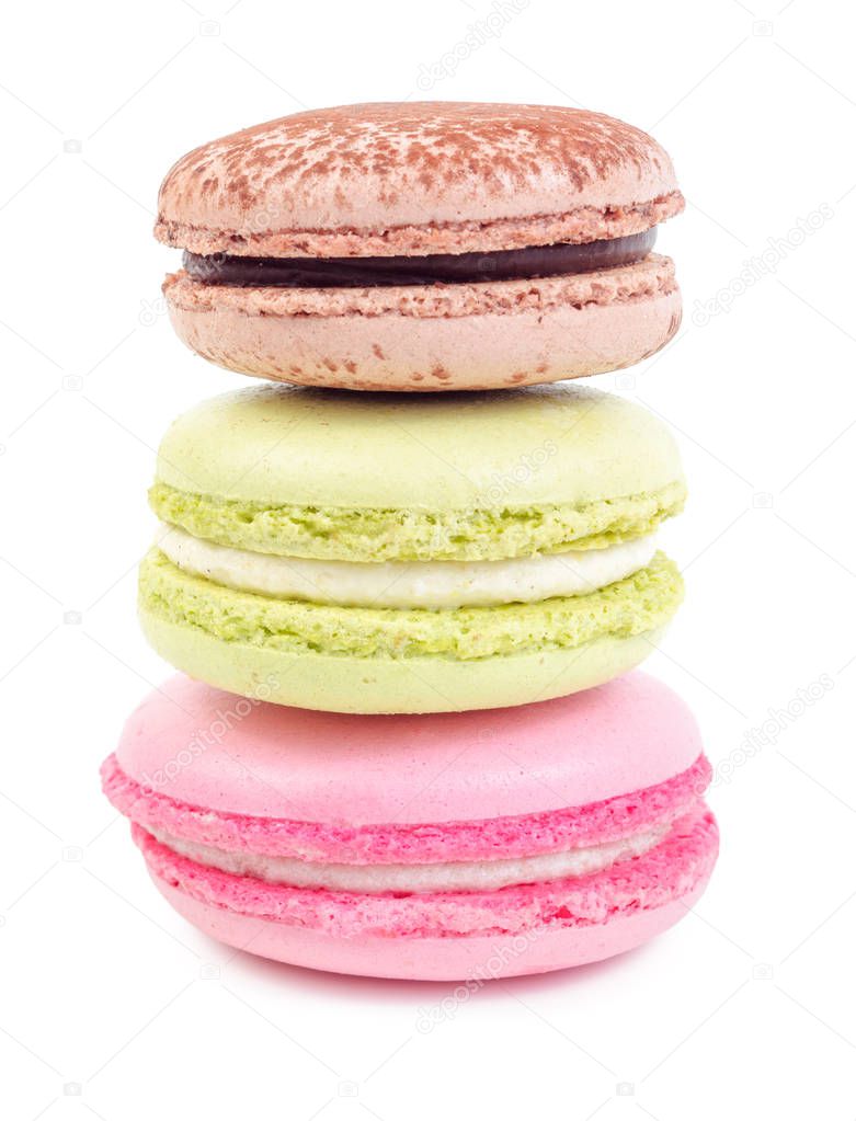 Colored macaroon cakes isolated on white