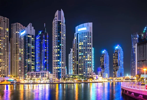 Modern sity at night with skyscrapers — Stock Photo, Image