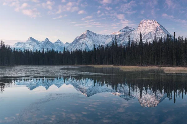 Almost Nearly Perfect Reflection Rocky Mountains Bow River Canmore Alberta — Stock Photo, Image