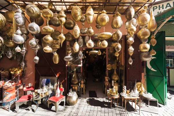 Marockansk Stil Hängande Lampor Marknaden Medina Lampor Och Souvenirbutiker Marrakech — Stockfoto
