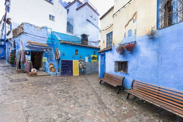 Detalhes Arquitetônicos Marroquinos Tradicionais Típicos Chefchaouen Marrocos África Rua Estreita — Fotografia de Stock