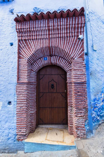 Detalhes Arquitetônicos Marroquinos Tradicionais Típicos Chefchaouen Marrocos África Estreita Bela — Fotografia de Stock