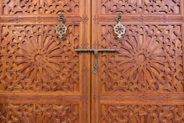 Detail Main Wooden Door Palace Fez Morocco Traditional Moroccan Architectural — Stock Photo, Image