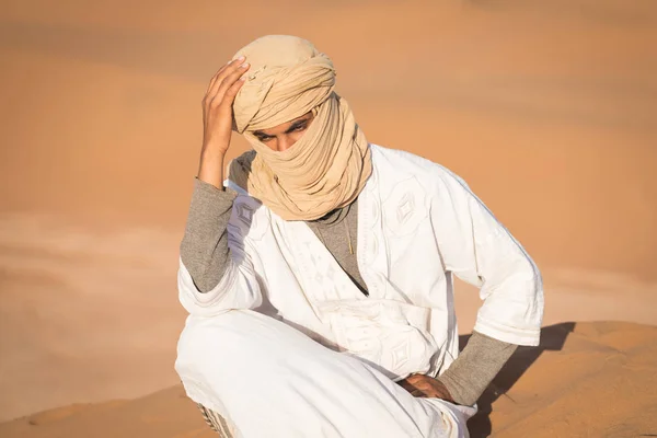 Sahara Maroc Janvier 2020 Portrait Nomade Bédouin Avec Turban Sur — Photo