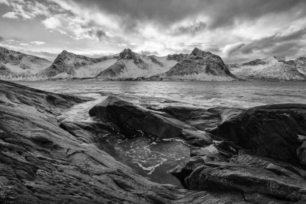 Πανόραμα Χιονισμένα Φιόρδ Και Οροσειρά Senja Νορβηγία Amazing Norway Φύση — Φωτογραφία Αρχείου