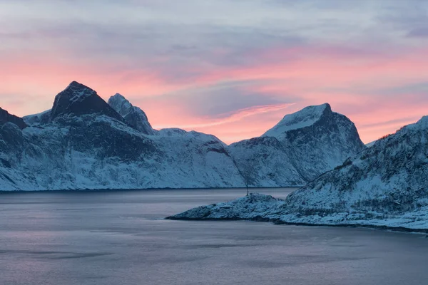 Panorama Der Schneebedeckten Fjorde Und Gebirgsketten Senja Norwegen Amazing Norway — Stockfoto