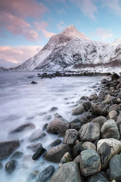 Idyllic Landscape Snow Sun Norway Dramatic Beautiful Sunset Amazing Winter — Stock Photo, Image