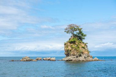 Toyama Körfezi, Amaharashi Sahili 'nde, Onnaiwa Kayası Amaharashi Sahili' nin güzel bir noktasıdır. Japonya.