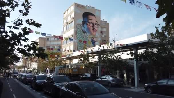 Israel Netanya Marca 2020 Budynki Graffiti Rysunkami — Wideo stockowe