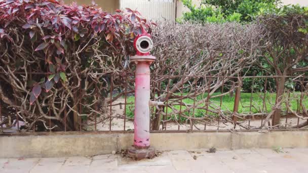 Červená požární hydrant stojící v ulici požární bezpečnost — Stock video