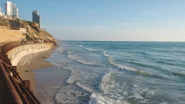 Passeggiata Sfocata Della Città Netanya Israele Sulle Rive Del Mar — Video Stock