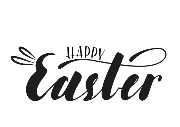 Happy Easter Lettering Decorated Rabbit Ears Hand Drawn Sketch Logotype — Stock Vector