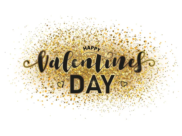 Happy Valentines Day Typography Poster Handwritten Calligraphy Text Gold Background — Stock Vector