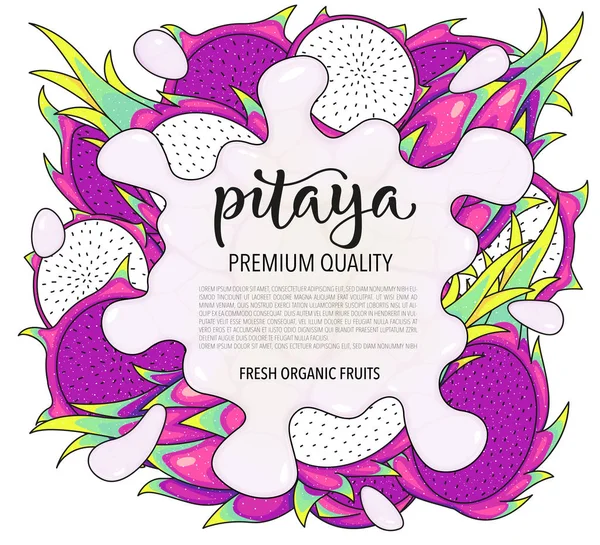 Fundo Vetorial Com Pitaya Inteiras Peças Ilustração Estoque Vetor Isolado — Vetor de Stock