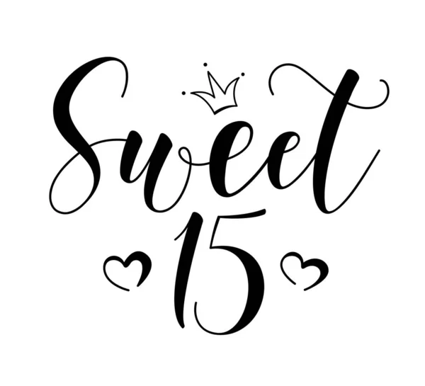 Sweet Lettering Quinceanera Party Teenager Girl Birthday Celebration Calligraphy Black — 스톡 벡터