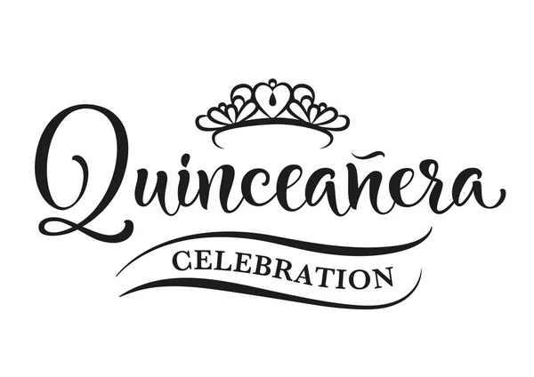 Latin Amerikalı kız için 15. yaş günü kutlaması mektupları. Quinceanera el yazısı. Siyah metin beyaz arkaplanda izole edilmiş. Vektör stok illüstrasyonu.