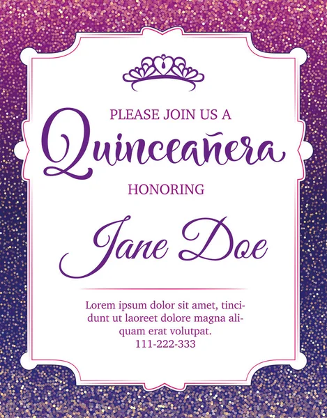 Latin Amerikalı kızın doğum günü broşürü. Quinceanera el yazısı. Vektör stok illüstrasyonu. 
