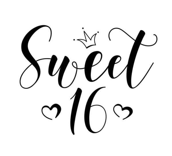 Sweet 16Teen Happy Birthday Lettering Sign Design Elements Postcard Poster — Stock Vector