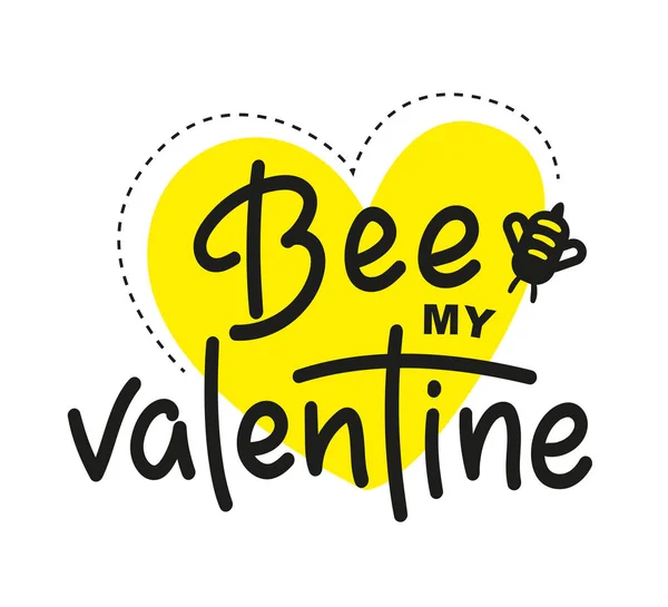 Valentine Calligraphy Brush Pen Lettering Bee Isolated White Background Design — Stock Vector