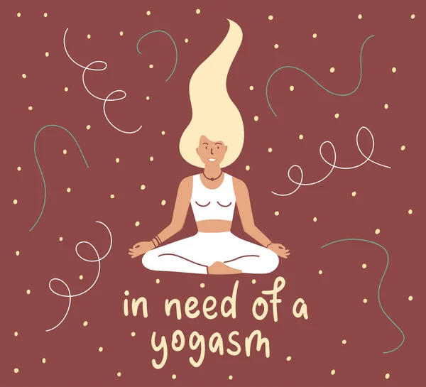 Chica Sentada Meditando Necesidad Yogur Letras Mujer Joven Postura Yoga — Archivo Imágenes Vectoriales