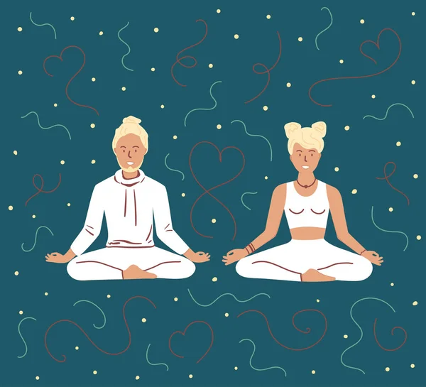 Couple Use Yoga Together Partner Yoga Man Woman Meditating Lotus — Stock Vector