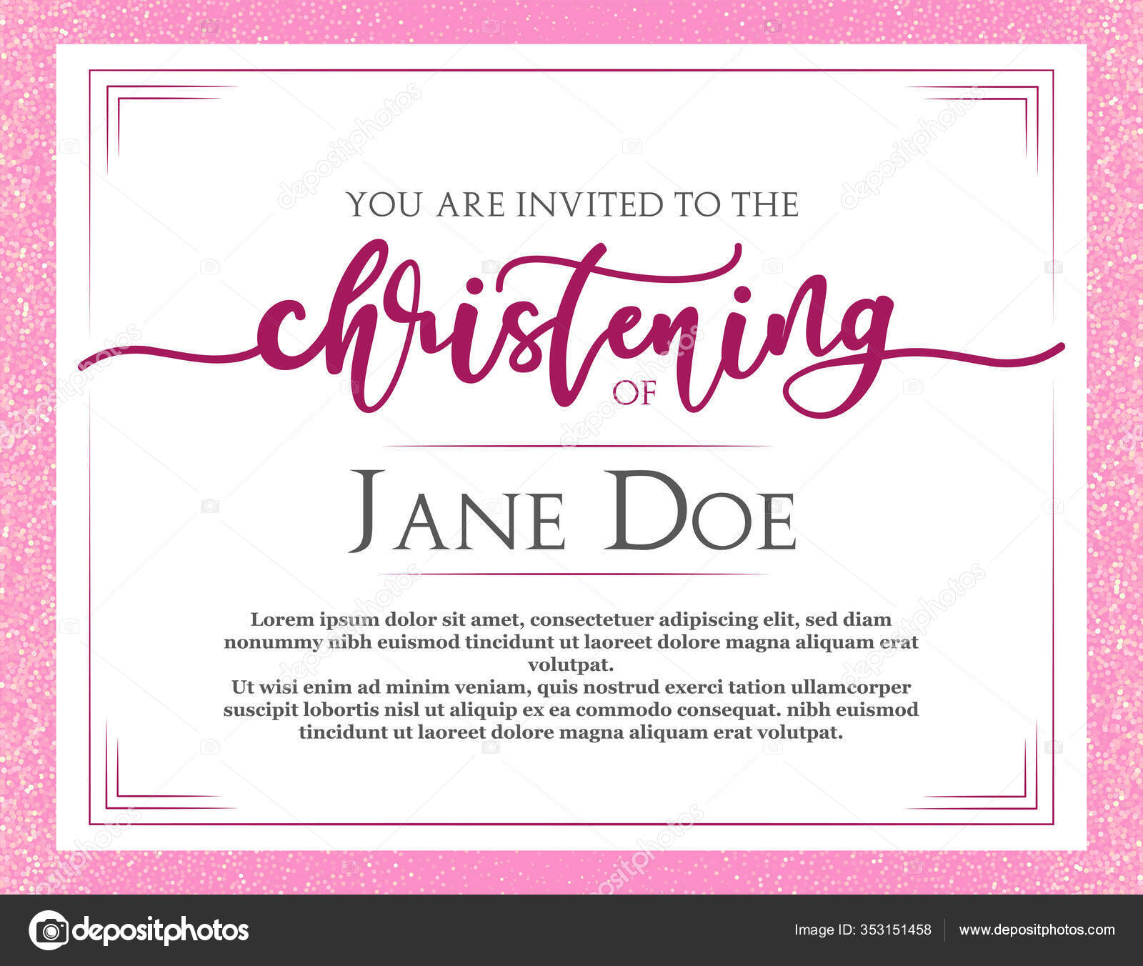Christening Invitation Template Vector Baptism Ceremony Pink Flyer Throughout Blank Christening Invitation Templates