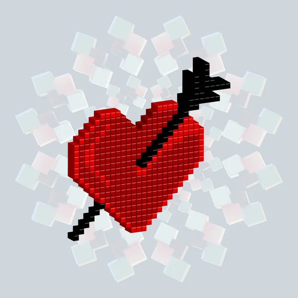 3d-Pixel-Kunst, rotes Herz, St. Valentinstag Backgraund — Stockvektor