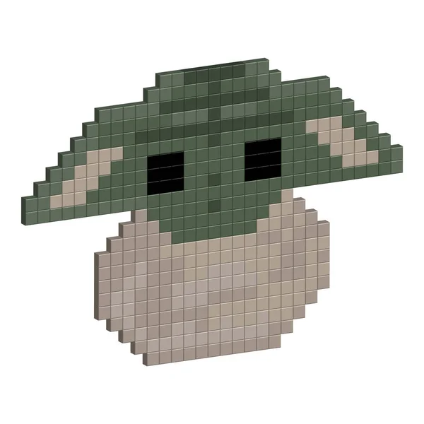 Giocattolo del bambino 3D pixel art verde, personaggio fiabesco — Vettoriale Stock