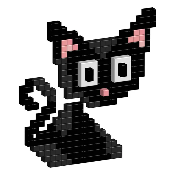 Cat 3D Pixel Art, 8 bit background for design. — Stock Vector