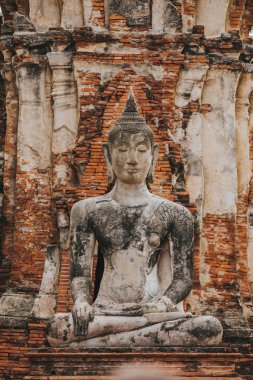 Amazing details of the Wat Maha That temple with the ruins