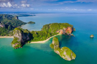 Krabi - Railay beach seen from a drone. One of Thailand's most famous luxurious beach. 