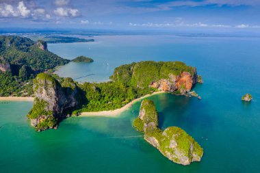 Krabi - Railay beach seen from a drone. One of Thailand's most famous luxurious beach. 