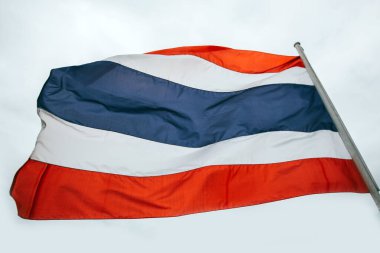 Thai flags and the yellow Kings flag flapping in the wind.